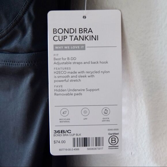 ATHLETA Bondi Bra Cup Swim Top Tankini, Black, Size 36B/C NWT $74 657719 - Picture 5 of 11